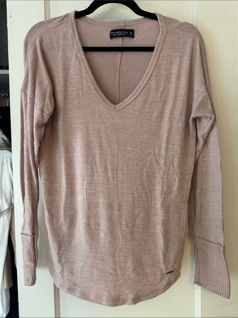 Abercrombie & Fitch Dusty Blush V-Neck Long Sleeve Top